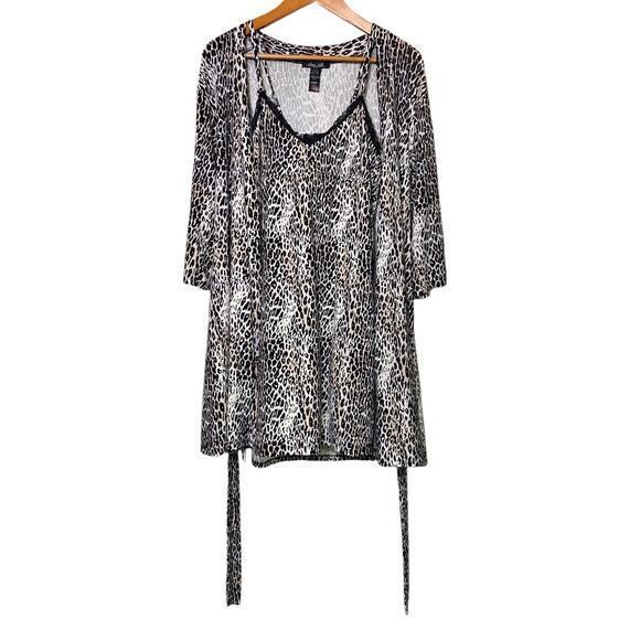 Rene Rofe Chemise‎ Teddy & Robe Cheetah Print Set Lingerie Women's Size Medium - Picture 3 of 12
